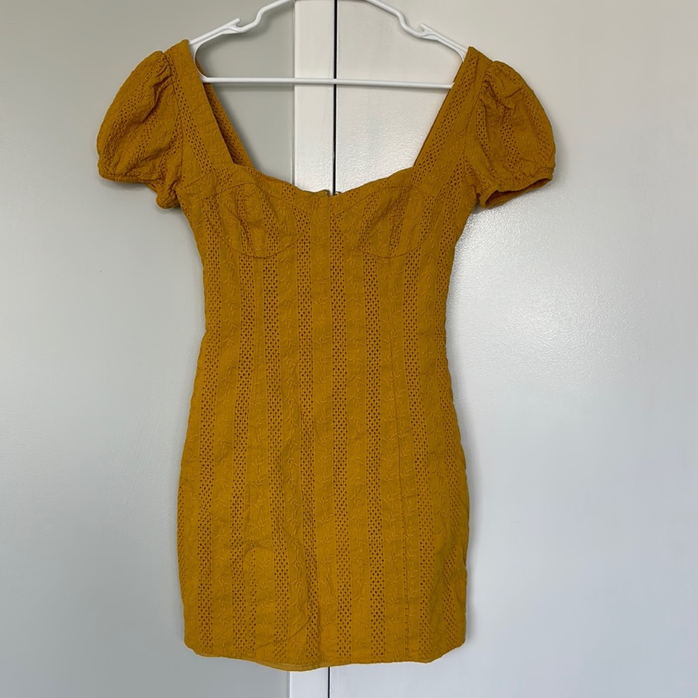 Mustard Yellow Mini dress with detailed floral embroidery